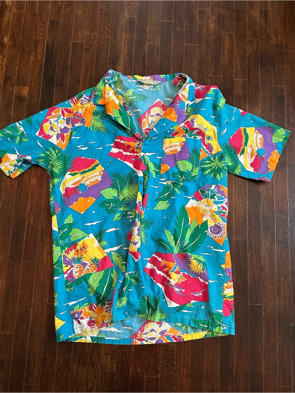 Vintage Fast Breakers Tropical Hawaiian Button Down Shirt Men's XL